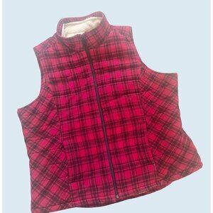 DULUTH TRADING Co. Women's Red & Black Plaid Sherpa Lined Vest Sz XL